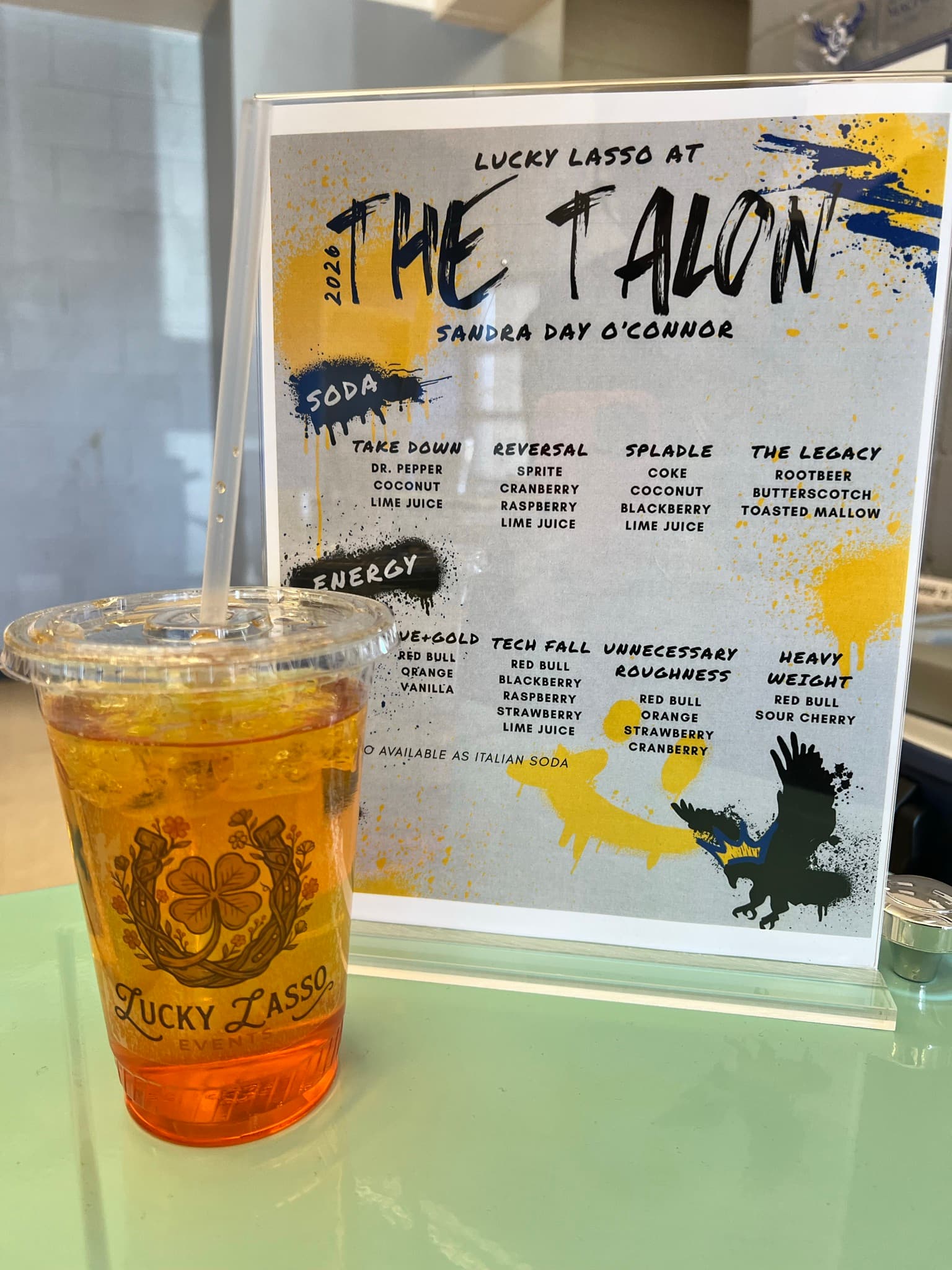 Custom menu and branded drink at The Talon wrestling tournament