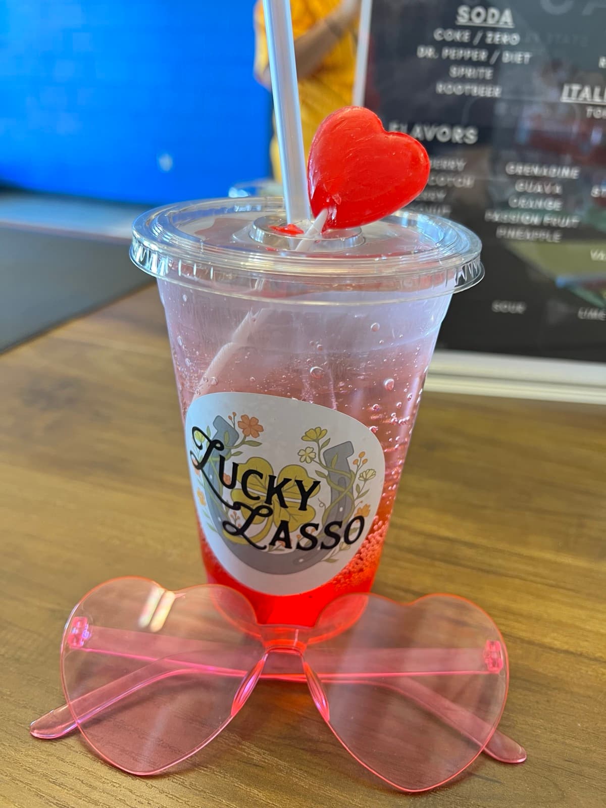 Lucky Lasso Valentine's themed drink with heart accessories